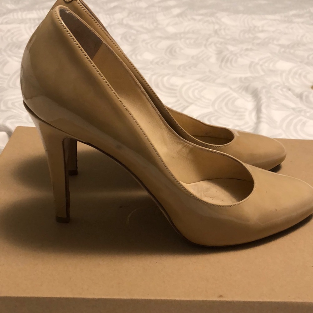 Jimmy Choo nude almond toe pumps
